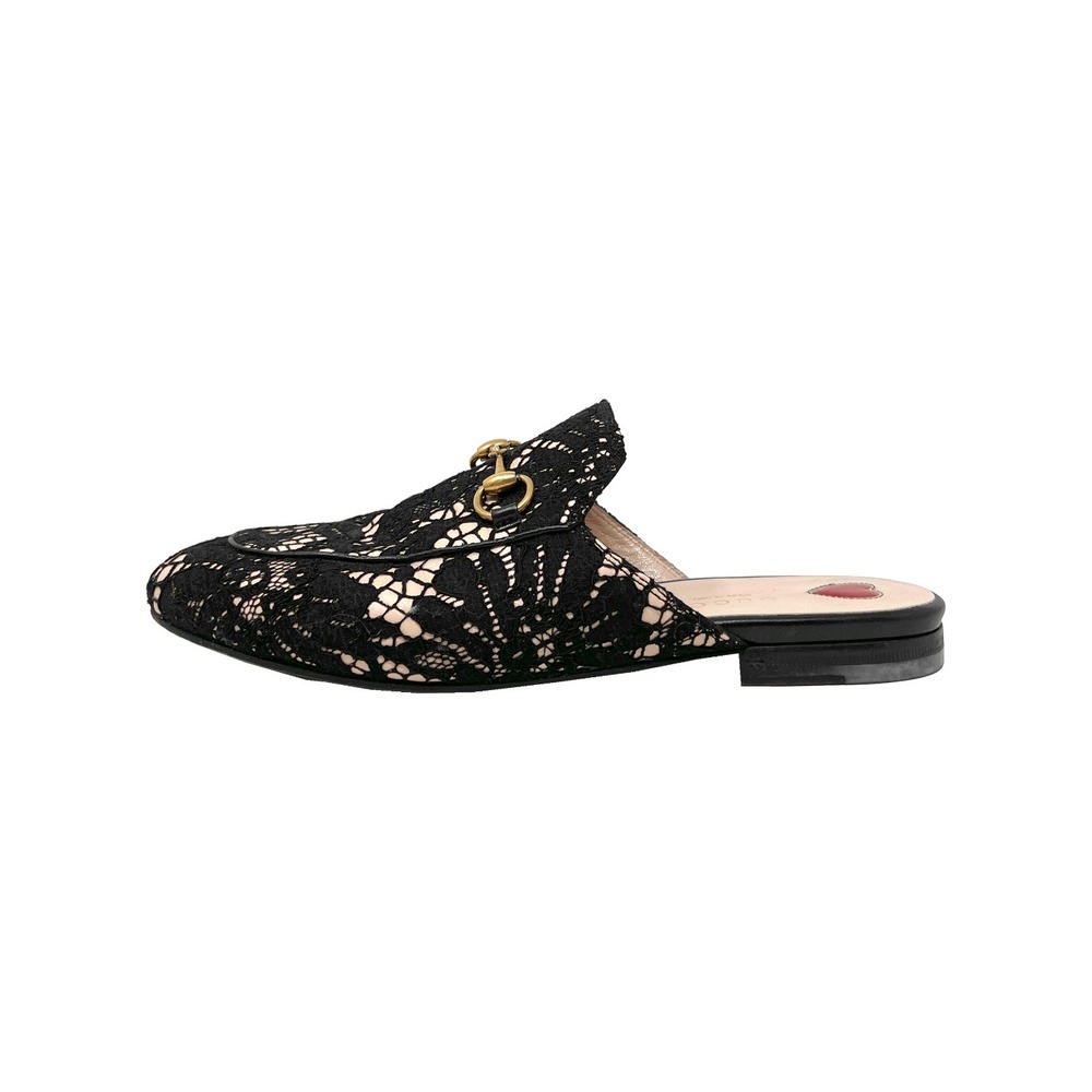 Gucci Black Lace‎ Horsebit Loafers Leather Flats 36
